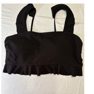 Black Textured Ruffle Hem Bikini Top Plus Size 4XL Flutter Sleeve Swim Top